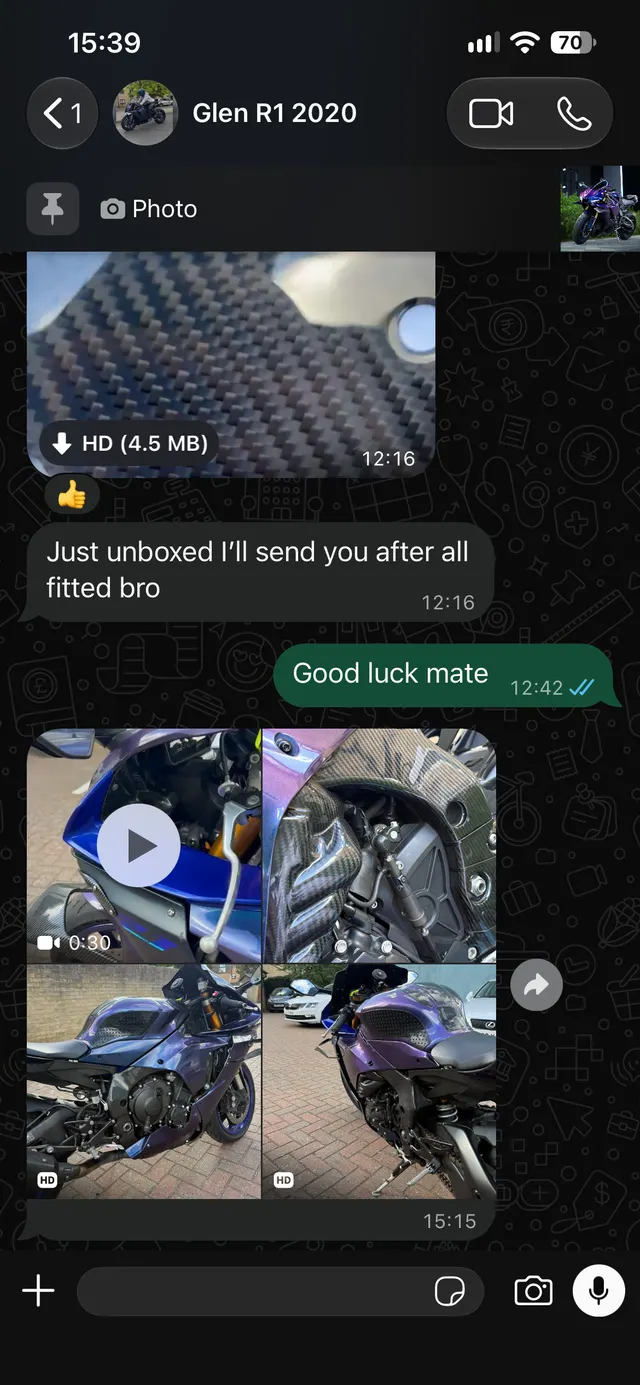 Customer WhatsApp screenshot — Glen R1 2020